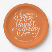 Happy Thanksgiving Modern Script Harvest Orange Pappteller (Vorderseite)