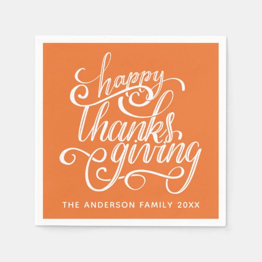 Happy Thanksgiving Modern Script Harvest Orange Serviette (Vorderseite)