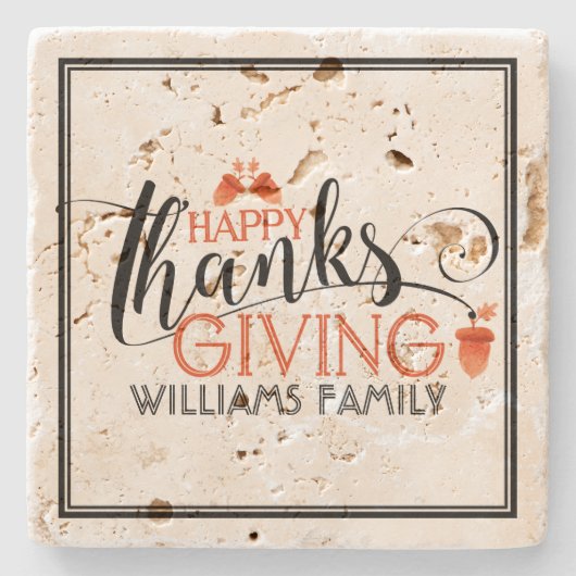 Happy Thanksgiving Modern Typografy Design Steinuntersetzer (Vorderseite)
