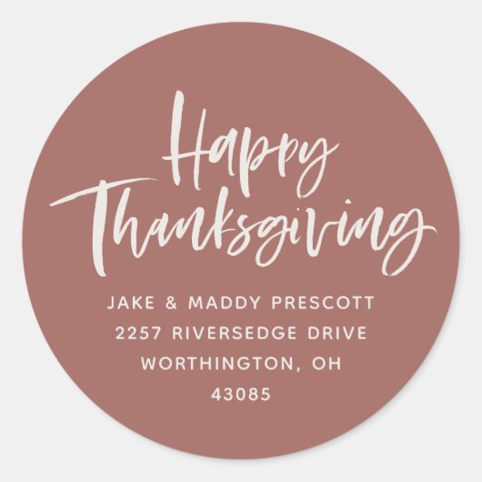 Happy Thanksgiving moderne Rose Rücksendeadresse Runder Aufkleber (Vorderseite)