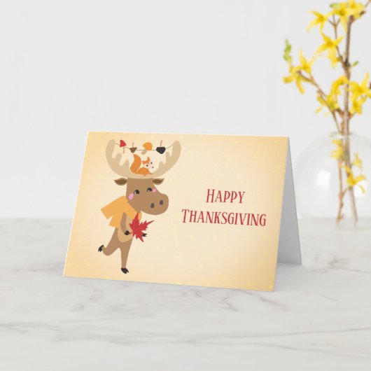 Happy Thanksgiving Moose Squirrel Colorful Karte (Gelbe Blume)