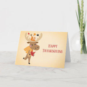 Happy Thanksgiving Moose Squirrel Colorful Karte