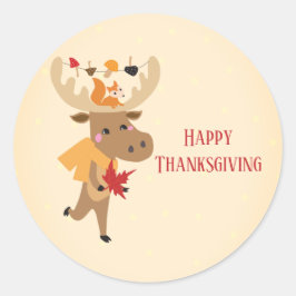 Happy Thanksgiving Moose Squirrel Colorful Runder Aufkleber