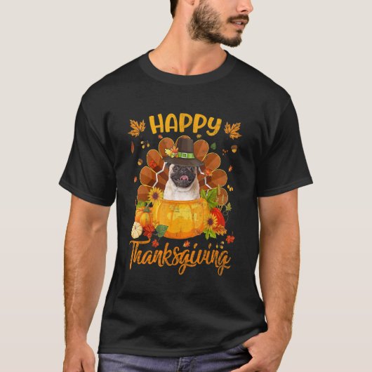 Happy Thanksgiving Mops Dog Turkey Pumpkin T-Shirt (Vorderseite)