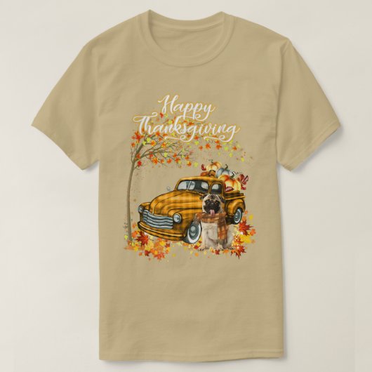 Happy Thanksgiving Mops Hund Herbstkugel Pumpkins T-Shirt (Design vorne)