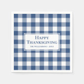 Happy Thanksgiving Name Blue White Gingham Karo Serviette (Vorderseite)