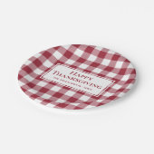 Happy Thanksgiving Name Burgundy Gingham Kariert Pappteller (Schrägansicht)