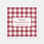 Happy Thanksgiving Name Burgundy Gingham Karo Serviette (Vorderseite)