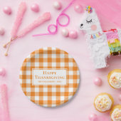 Happy Thanksgiving Name Orange White Gingham Karie Pappteller (Party)