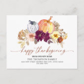 Happy Thanksgiving New Zuhause Floral Pumpkin Movi Ankündigungspostkarte (Vorderseite)