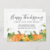 Happy Thanksgiving New Zuhause Pumpkin Holiday Mov Ankündigungspostkarte (Vorne/Hinten)
