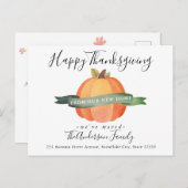 Happy Thanksgiving New Zuhause Pumpkin Holiday Mov Ankündigungspostkarte (Vorne/Hinten)