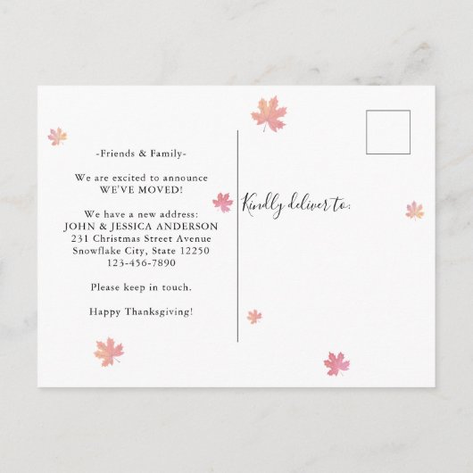 Happy Thanksgiving New Zuhause Pumpkin Holiday Mov Ankündigungspostkarte (Rückseite)