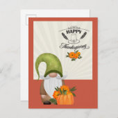 Happy Thanksgiving Niedlich Gnome Postkarte (Vorne/Hinten)