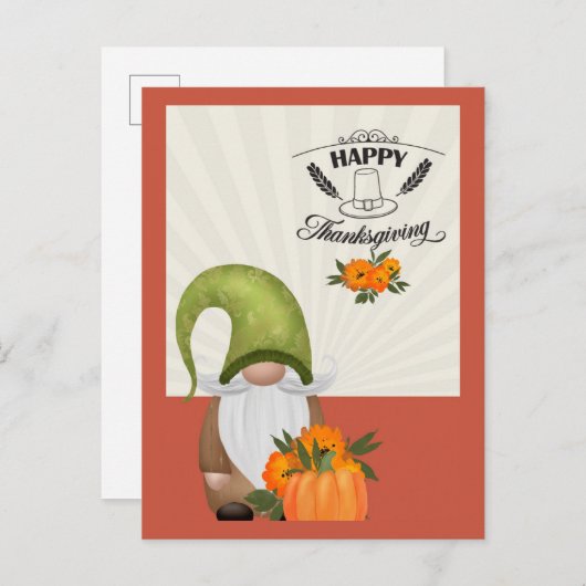 Happy Thanksgiving Niedlich Gnome Postkarte (Vorne/Hinten)
