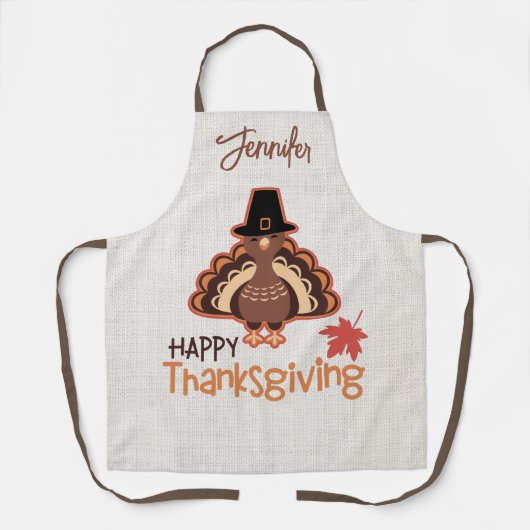 Happy Thanksgiving Niedlich Pilgrim Türkei Custom Schürze (Vorderseite)