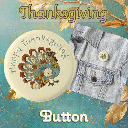 Happy Thanksgiving Niedliche farbenfrohe Türkei Button