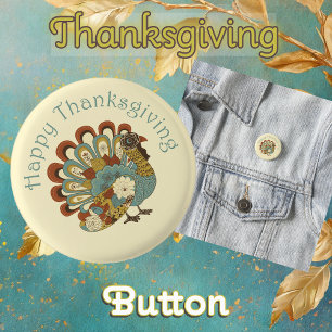 Happy Thanksgiving Niedliche farbenfrohe Türkei Button