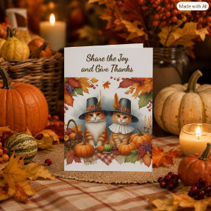 Happy Thanksgiving Niedliche Pilgrim Katzen Urlaub Feiertagskarte