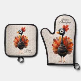 Happy Thanksgiving Niedliches farbiges Baby Türkei Ofenhandschuh & Topflappen-Set