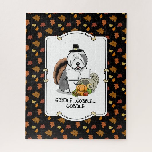 Happy Thanksgiving Old English Sheepdog Gray 1 Fun Puzzle (Vertikal)