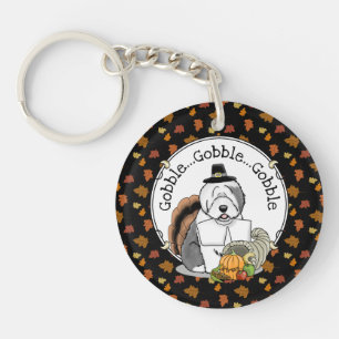 Happy Thanksgiving Old English Sheepdog Gray 1 Fun Schlüsselanhänger