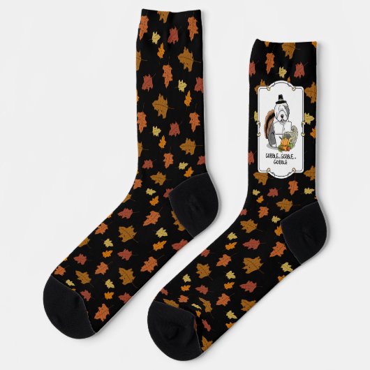 Happy Thanksgiving Old English Sheepdog Gray 1 Fun Socken (Linkes Detail)