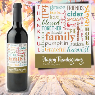 Happy Thanksgiving Orange Aquamarine moderne Typog Weinetikett