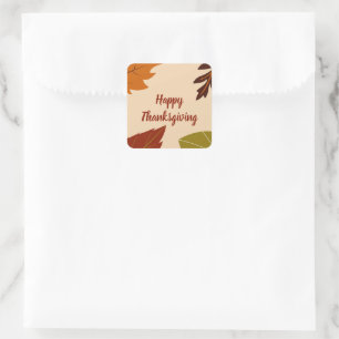 Happy Thanksgiving Orange Brown Green Herbstlaubs Quadratischer Aufkleber