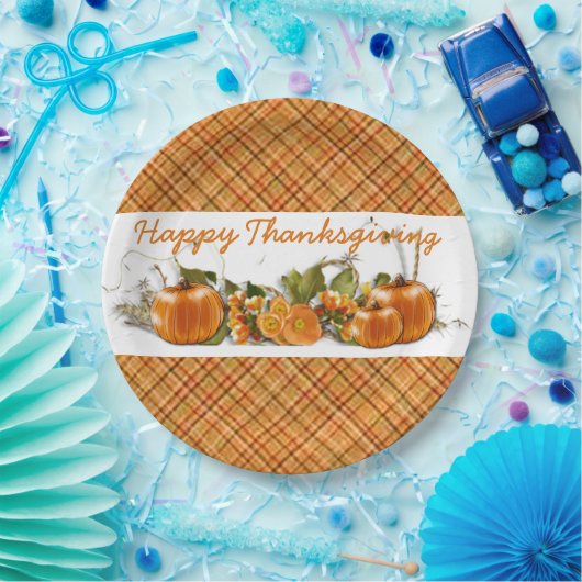 Happy Thanksgiving Orange Kariert Paper Teller (Party)