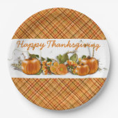 Happy Thanksgiving Orange Kariert Paper Teller (Vorderseite)