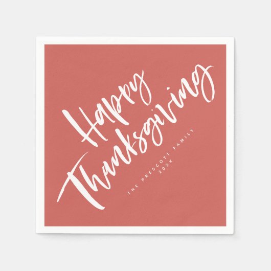 Happy Thanksgiving-Orange-Pinselskript Serviette (Vorderseite)