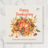Happy Thanksgiving Orange Pumpkin Herbstlaub Name Geschenkanhänger (Rückseite)