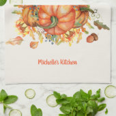 Happy Thanksgiving Orange Pumpkins Herbstlaub Geschirrtuch (Gefaltet)