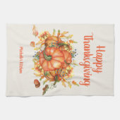 Happy Thanksgiving Orange Pumpkins Herbstlaub Geschirrtuch (Horizontal)