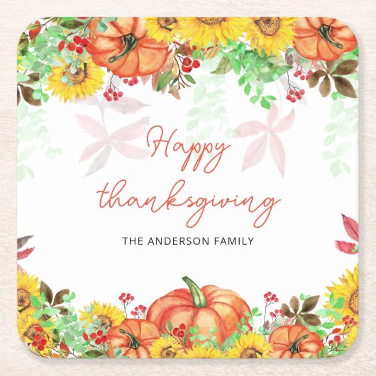 Happy Thanksgiving Orange Pumpkins Rechteckiger Pappuntersetzer (Vorderseite)