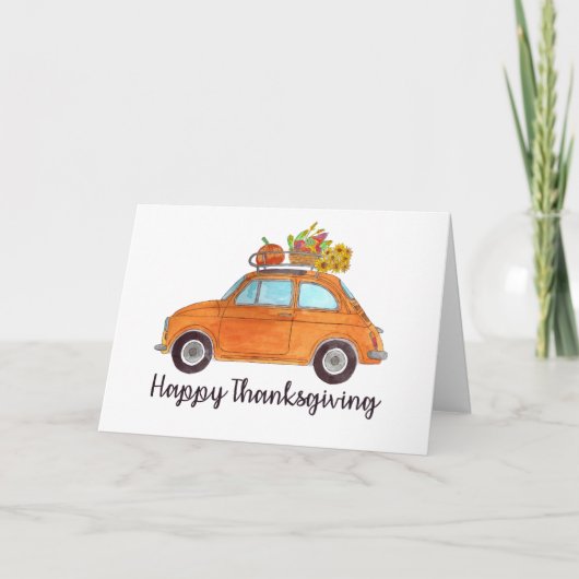 Happy Thanksgiving Orange Retro Fiat 500 Karte (Vorderseite)