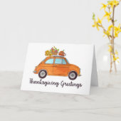Happy Thanksgiving Orange Retro Fiat 500 Karte (Gelbe Blume)