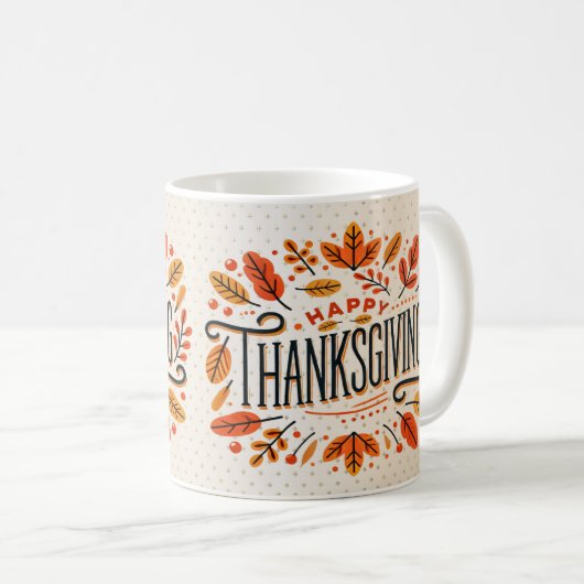 Happy Thanksgiving Orange Yellow Herbstlaubs Kaffeetasse (VorderseiteRechts)