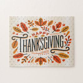 Happy Thanksgiving Orange Yellow Herbstlaubs Puzzle