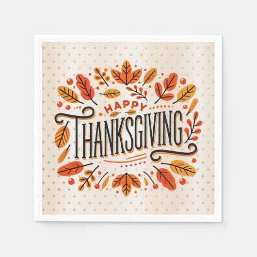 Happy Thanksgiving Orange Yellow Herbstlaubs Serviette (Vorderseite)