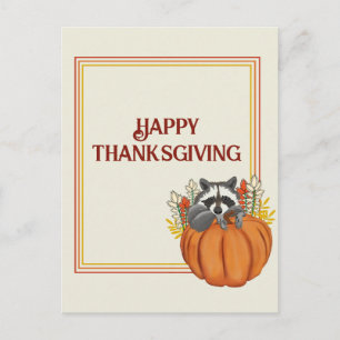Happy Thanksgiving Pampkin, Raccoon Postkarte