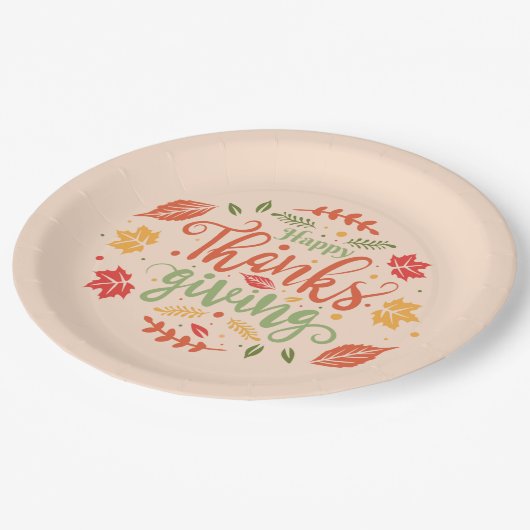 Happy Thanksgiving Paper Plate Pappteller (Schrägansicht)