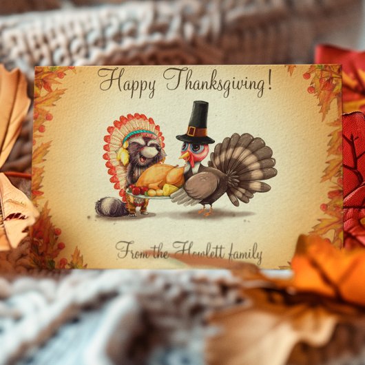 Happy Thanksgiving Personalisiert Türkei Tier Postkarte
