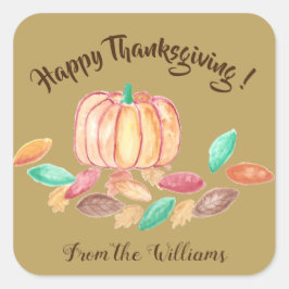 Happy Thanksgiving personalisierte Familienaufkleb Quadratischer Aufkleber