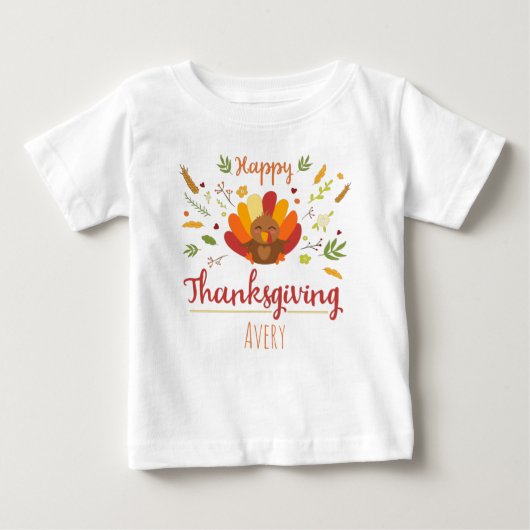 Happy Thanksgiving Personalisierter Name Baby T-shirt (Vorderseite)