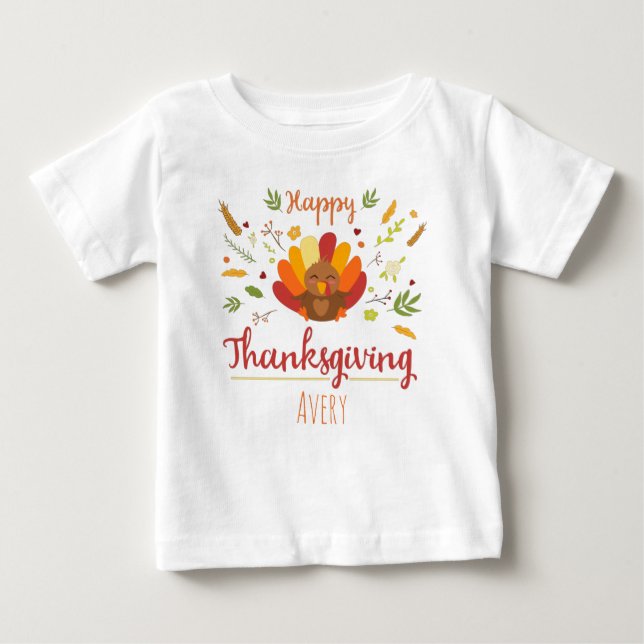 Happy Thanksgiving Personalisierter Name Baby T-shirt (Vorderseite)