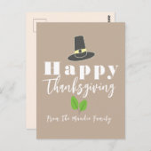 Happy Thanksgiving Pilgrim Hat Greenery Script Postkarte (Vorne/Hinten)