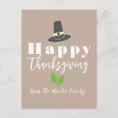 Happy Thanksgiving Pilgrim Hat Greenery Script Postkarte (Vorderseite)