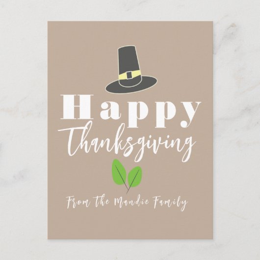 Happy Thanksgiving Pilgrim Hat Greenery Script Postkarte (Vorderseite)